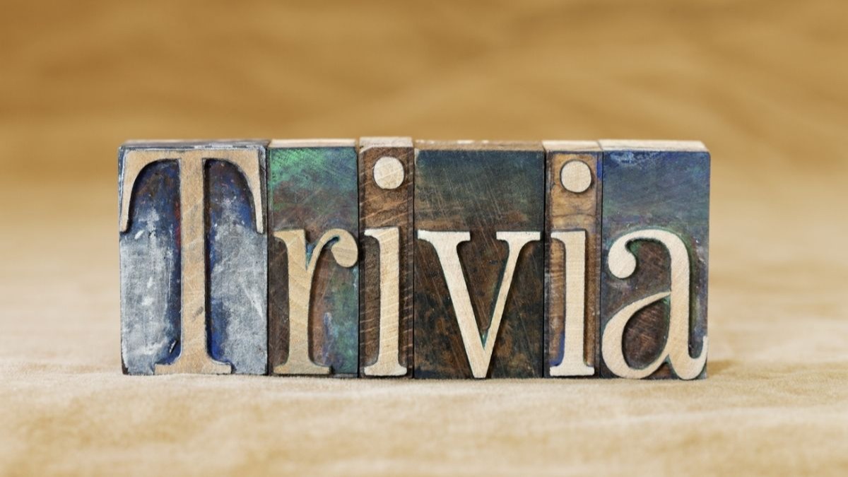 Vintage letterpress blocks spelling out 'Trivia' on a textured background.